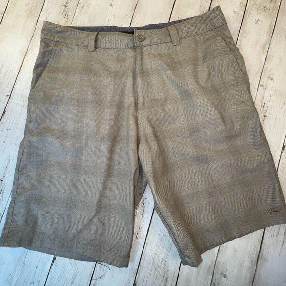 O'Neill Other - O'Neill Mens Casual Chino Shorts Size 34 Tan Glen Plaid Golf Skate Y2K